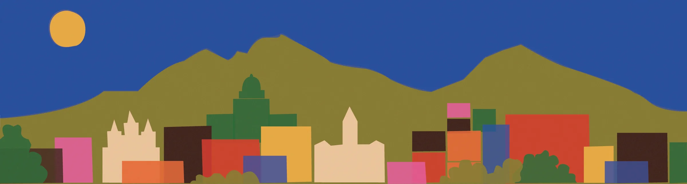 Salt Lake City skyline against the Wasatch mountains, in cut paper